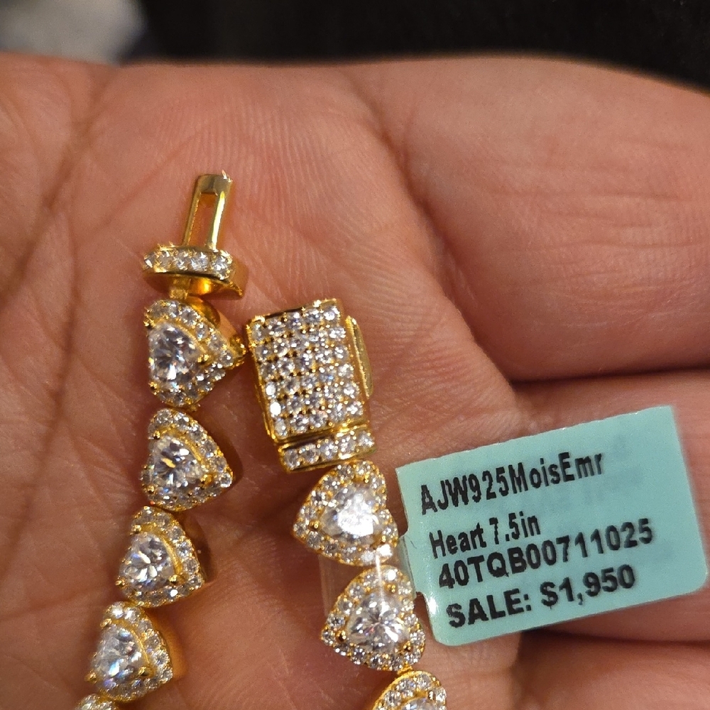 Gold and Sterling Silver Heart Moissanite Bracelet - Picture 3 of 4